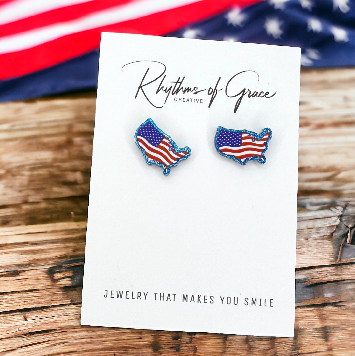 Patriotic Stud Earrings - Heart or USA Map