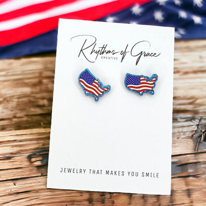 Patriotic Stud Earrings - Heart or USA Map