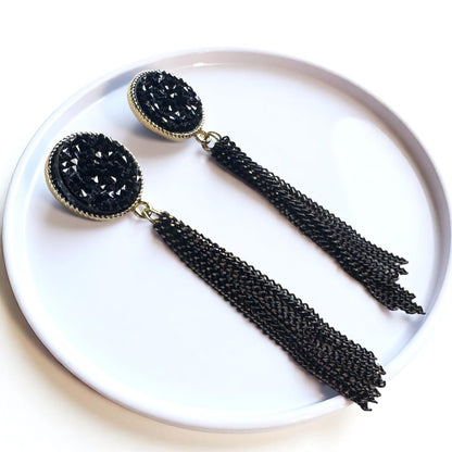 Glamorous Black & Gold Druzy Dangle Earrings - Sparkle & Shine! 🌟