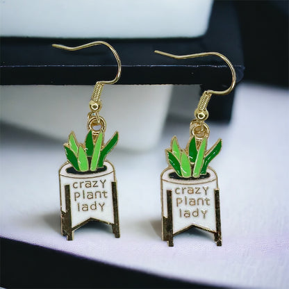 Crazy Plant Lady Dangle Earrings: Your Whimsical Green Accessory! 🌿