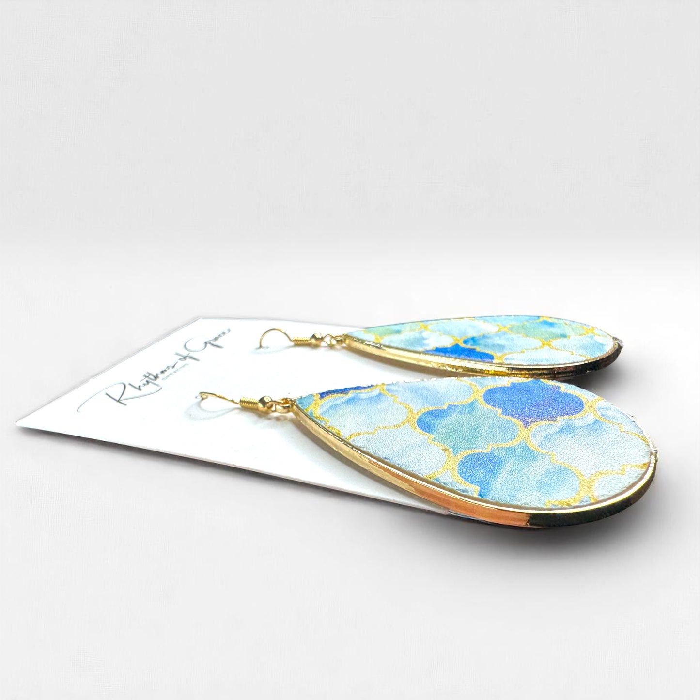 Beach Bliss: Blue, Gold & White Teardrop Dangle Earrings for Stylish Days!