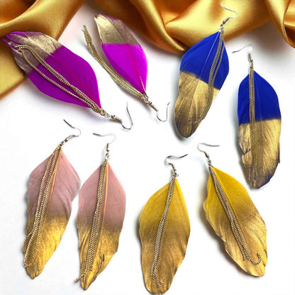Gold Dipped Feather Earrings: Dance Into the Festivity!
