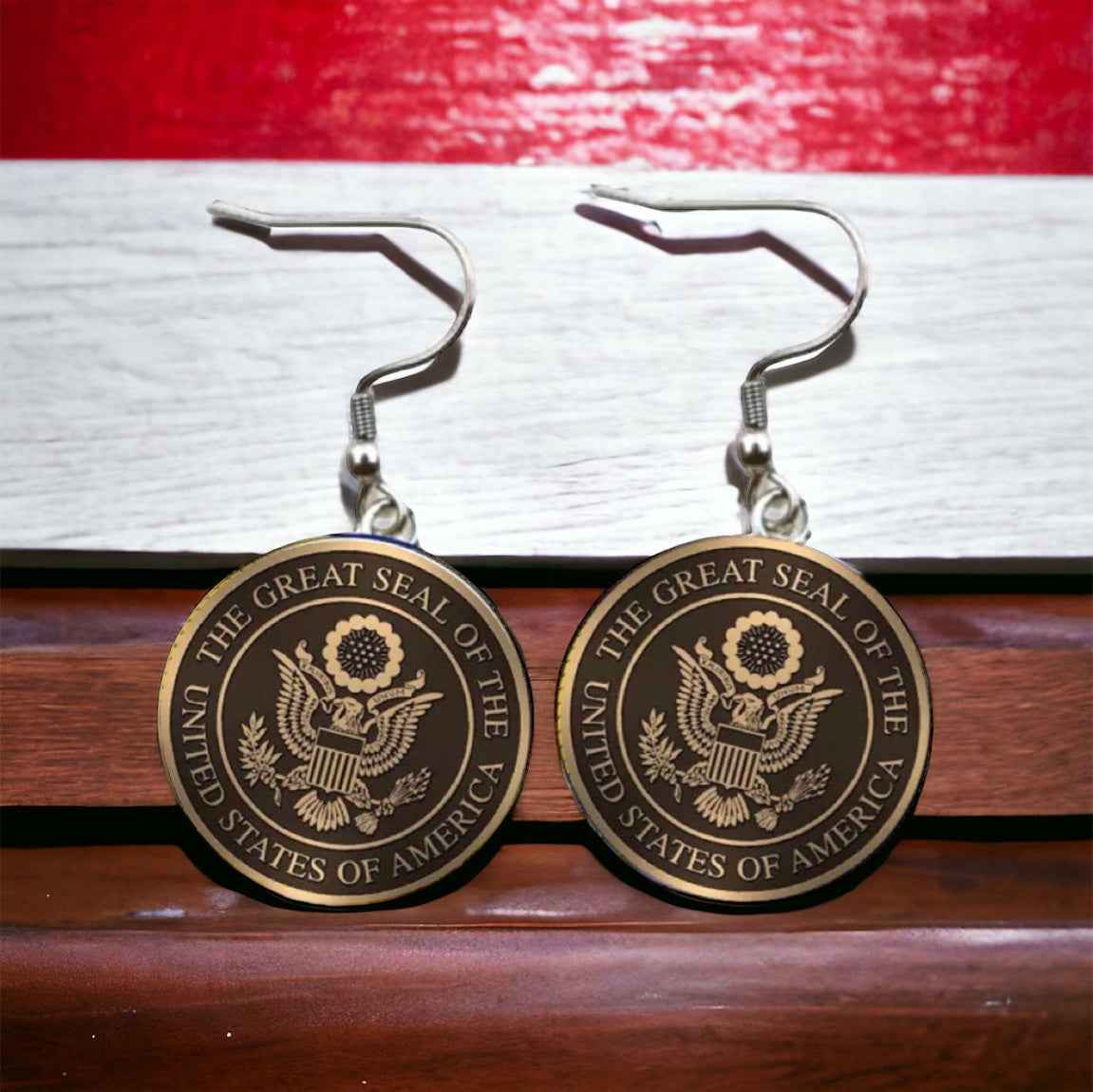 United States Earrings - Handmade America Seal Cabochon Earrings