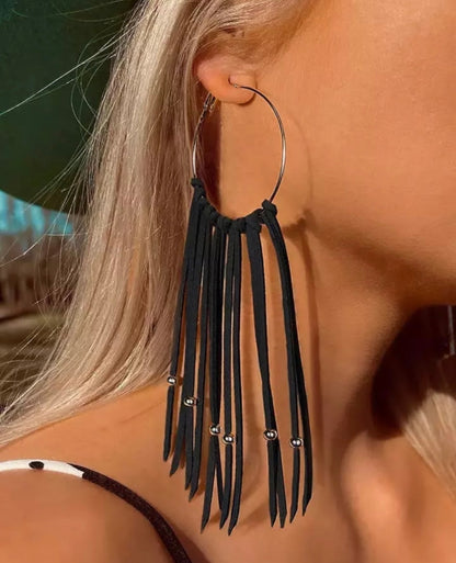 Black Fringe Earrings - Boho Chic, Western Style, Black Leather, Fringe Accessories, Boho Earrings - Rhythms of Grace Creative