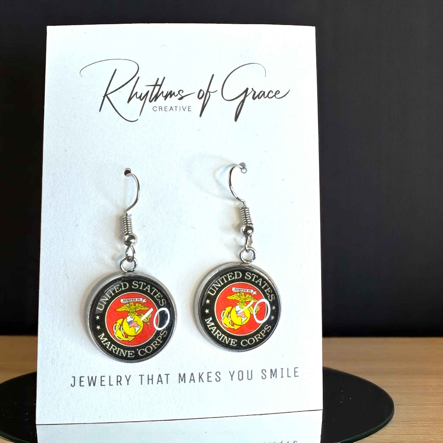 Military Mom Marvels: Marines Cabochon Dangle Earrings!