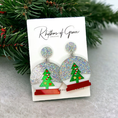 Shake Up Some Holiday Cheer – Snowglobe Dangle Earrings! ❄️🎄