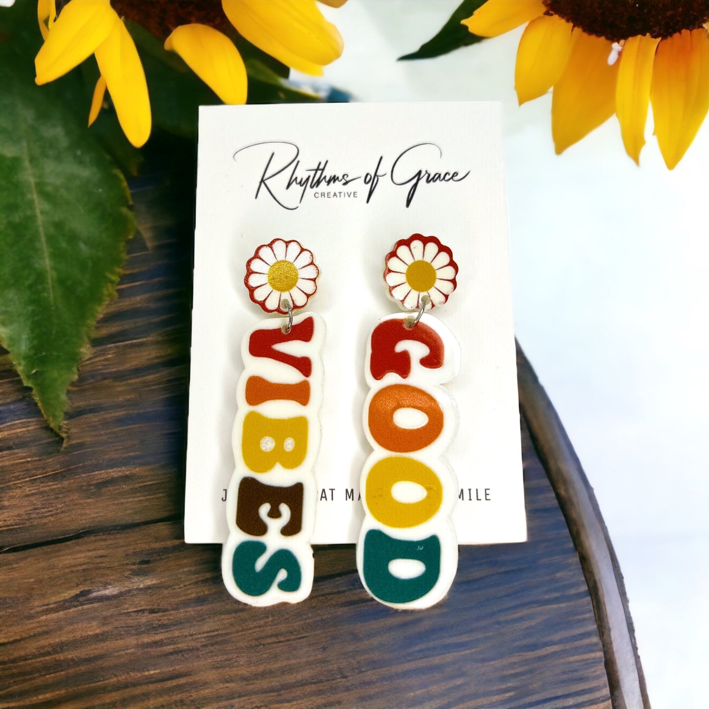 Good Vibes Earrings - Groovy Earrings, Fun Earrings, Peace and Love, Peace Sign, Hippie Earrings - Rhythms of Grace Creative