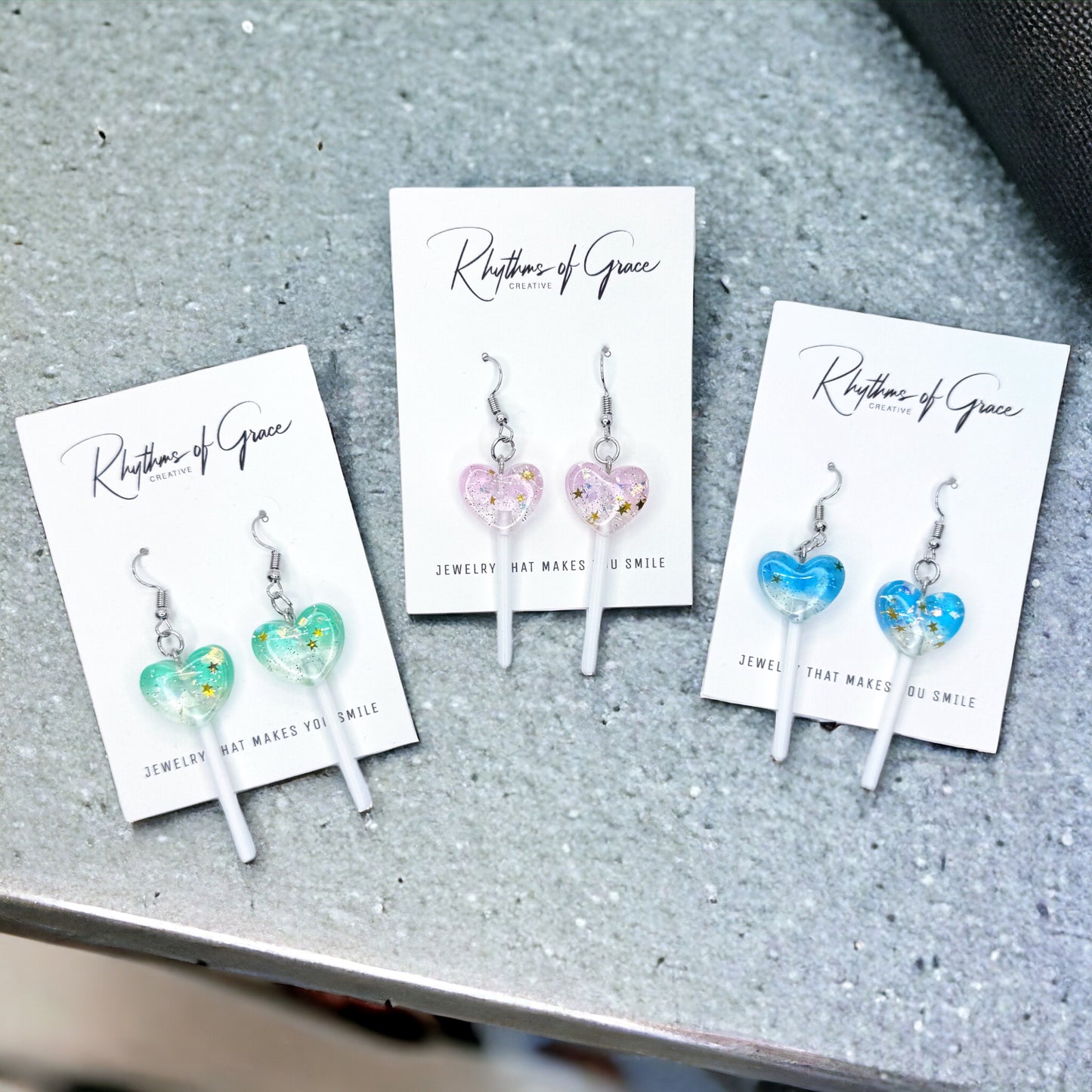 Sweetheart Swirl – Heart Lollipop Earrings in Candy Colors 🍭
