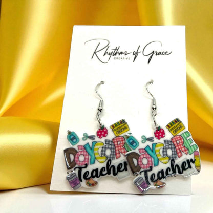 ABC’s & Sunshine: Colorful Daycare Teacher Earrings for Preschool Vibes