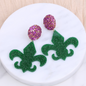 Mardi Gras Oversized Statement Earrings - Glitter Fleur-de-Lis Elegance - Rhythms of Grace Creative