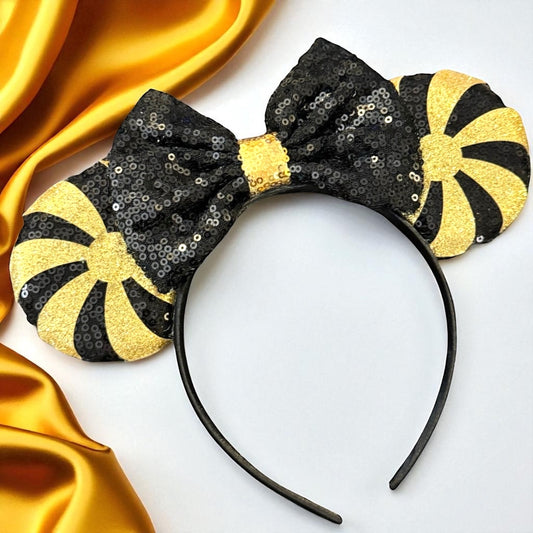 Black and Gold Sequin Mouse Ears - Perfect for New Orleans Saints Fans!