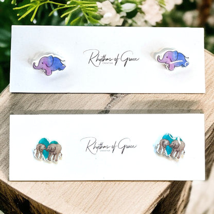 Adorable Elephant Stud Earrings - Two Delightful Designs! 