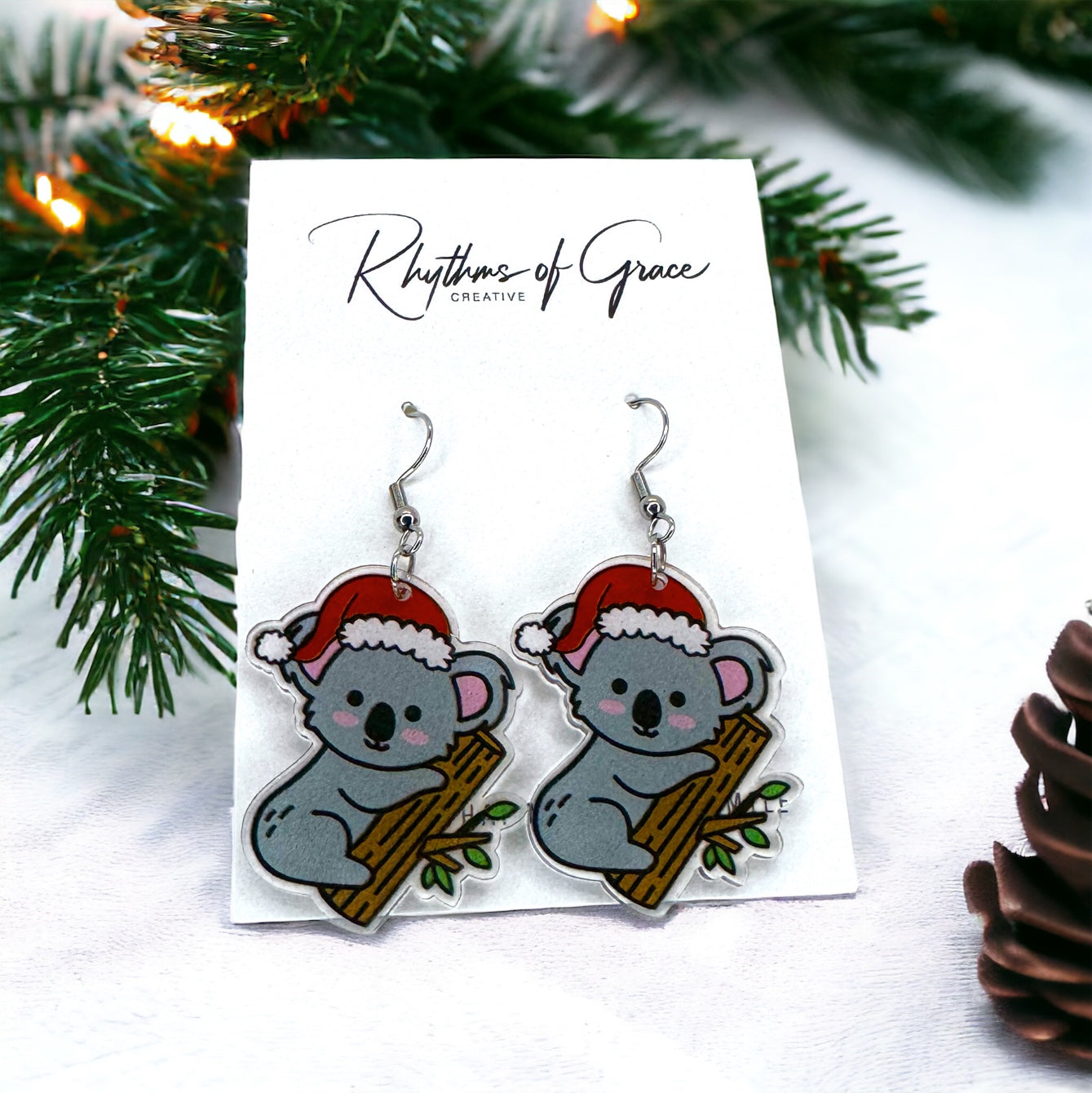 Festive Fun: Adorable Koala Santa Earrings to Brighten Your Holidays! Christmas