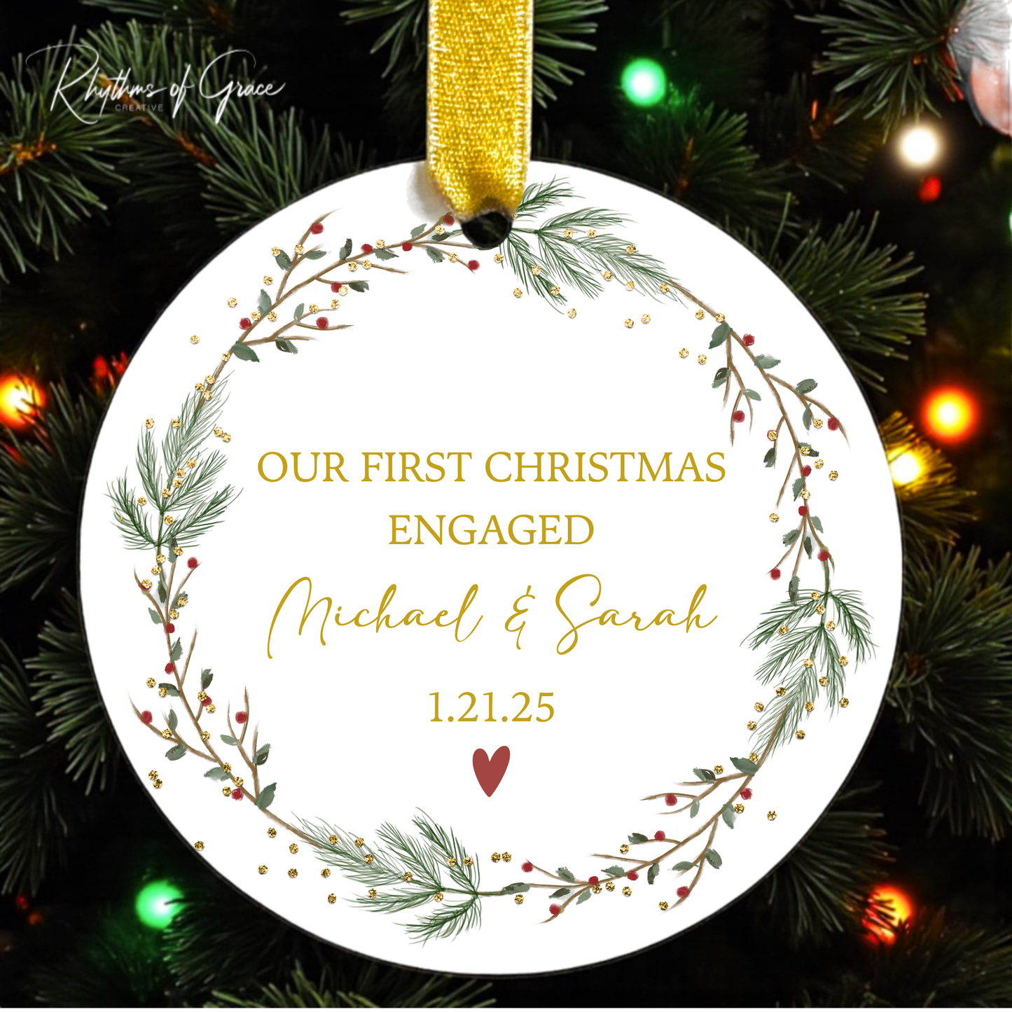 Our First Christmas Engaged or Married Ornament – Personalized Couple Keepsake