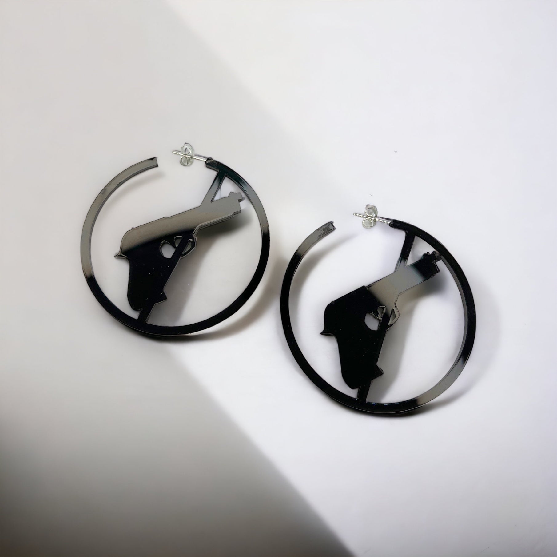 Gun Law Earrings - Black Hoops, Gun Free Zone, Black Earrings, Hoop Earrings, Gun Free - Rhythms of Grace Creative