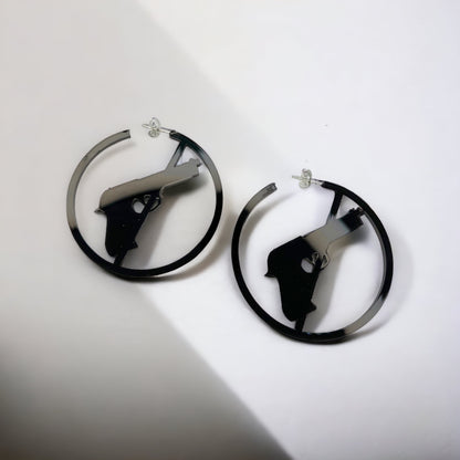 Gun Law Earrings - Black Hoops, Gun Free Zone, Black Earrings, Hoop Earrings, Gun Free - Rhythms of Grace Creative