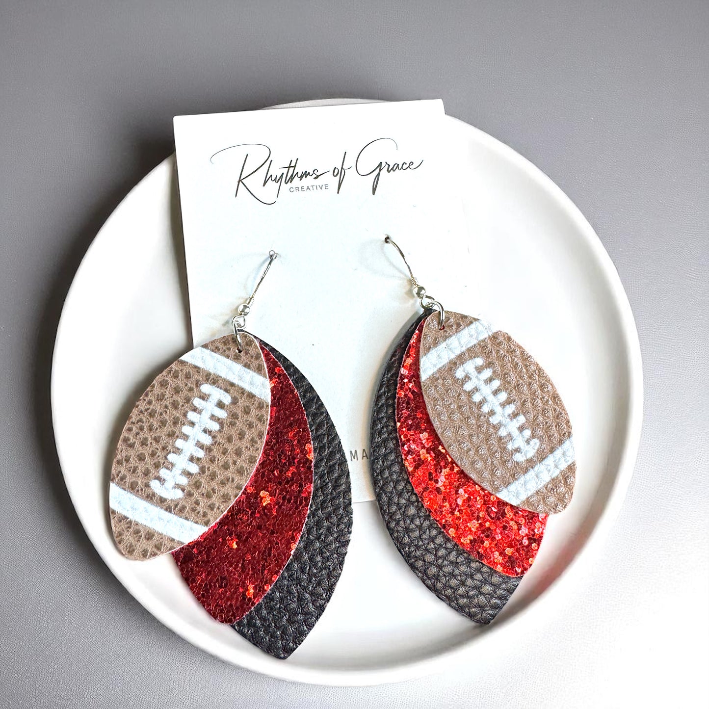 Game Day Glam: Black and Red Football Earrings for the Ultimate Fan!