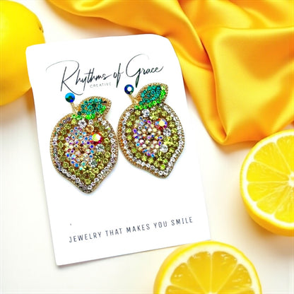 Zesty Lemon Rhinestone Earrings - Sparkle with Sunshine! 🍋