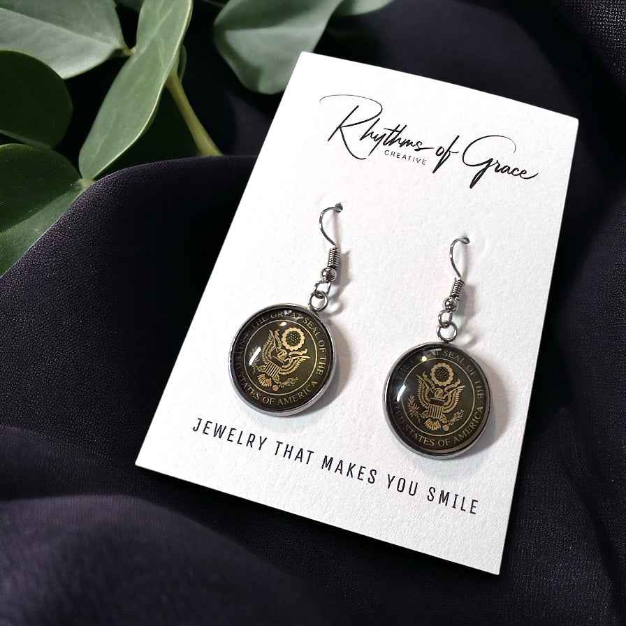 United States Earrings - Handmade America Seal Cabochon Earrings