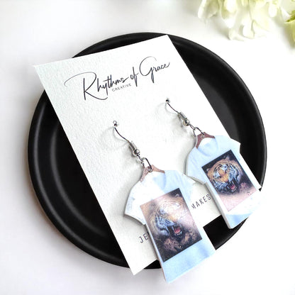 Tiger T-shirt Earrings - Tiger Earrings, Crazy Cat Lady, Tigers Football, Animal Lover, Vet Tech, Veterinarian Gift, Fur Mom, Tiger Shirt - Rhythms of Grace Creative
