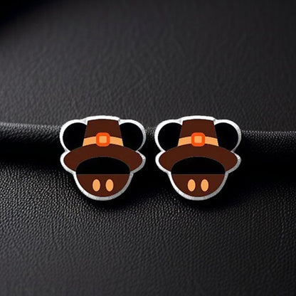 Thanksgiving Chic: Adorable Mouse Ears Pilgrim Hat Stud Earrings!