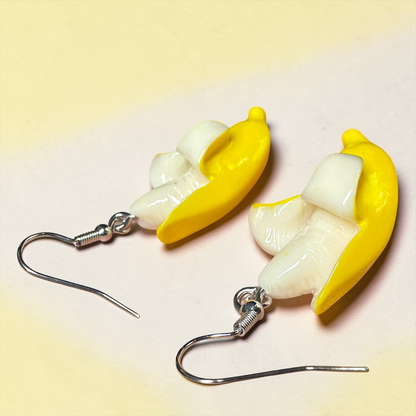 Peeled Banana Dangle Earrings | Savannah Bananas Inspired Jewelry | Fun Acrylic Statement Earrings | Lightweight Fruit Earrings