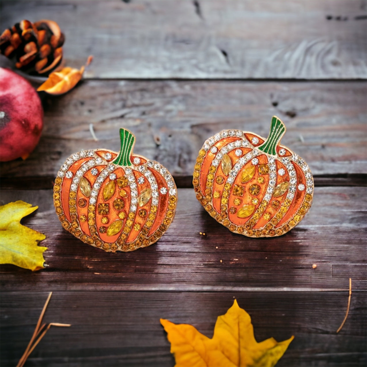 Rhinestone Pumpkin Earrings - Halloween Earrings, Autumn Accessories, Pumpkin Jewelry, Fall Accessories - Rhythms of Grace Creative