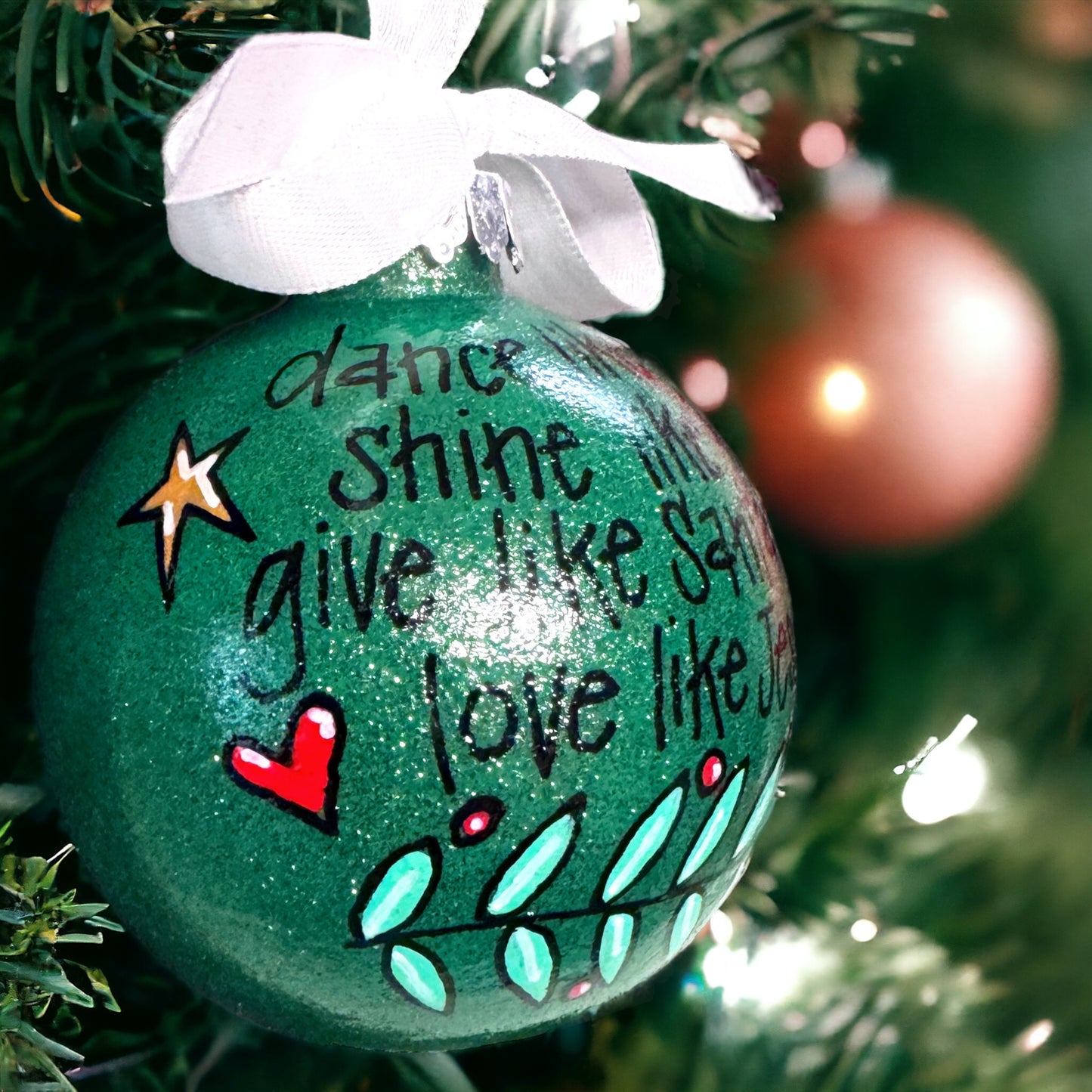 Christmas Ornament: “Dance like Frosty. Shine like Rudolf. Give like Santa. Love like Jesus.” - Rhythms of Grace Creative