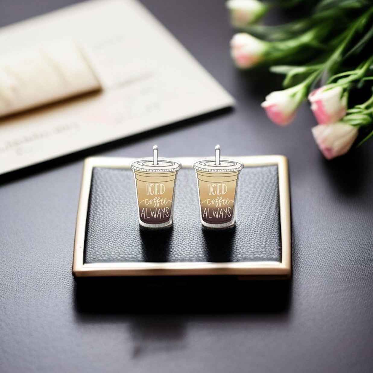 Iced Coffee Studs – Brew-tiful Style for Your Ears! ☕