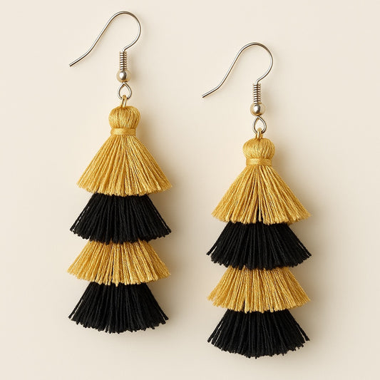 Step Up Your Style: Chic Black & Gold Tassel Earrings for Every Occasion!