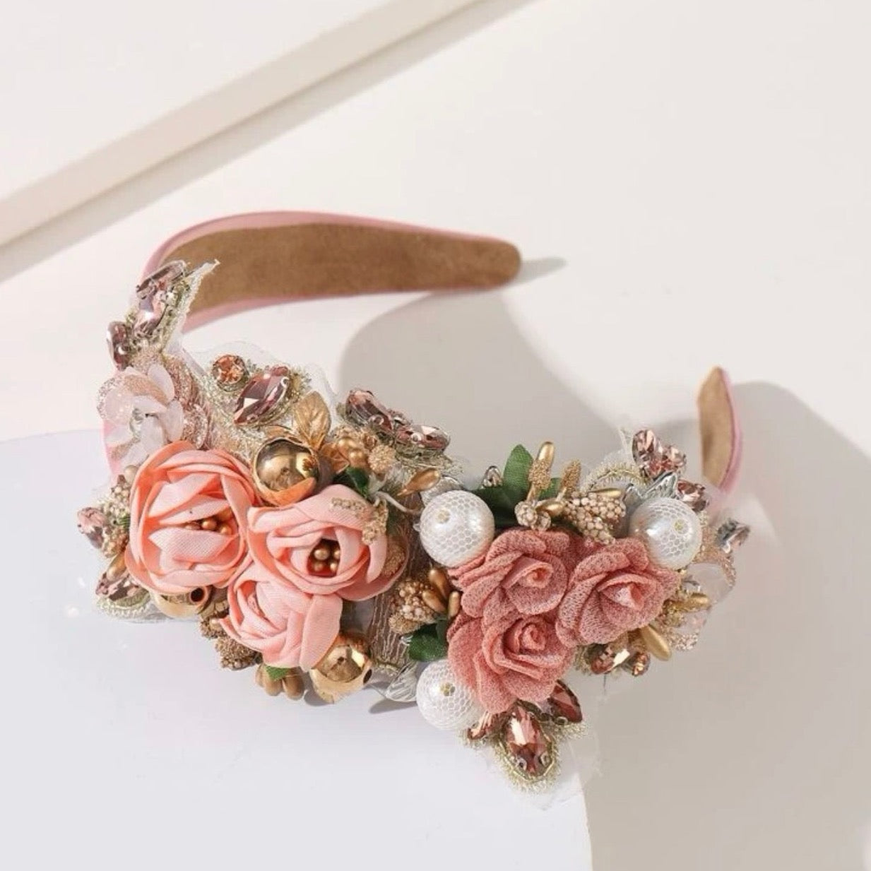 Festive Floral Headband - Handmade Headpiece, Rhinestone Headband, Holiday Headpiece, Beaded Headband - Rhythms of Grace Creative