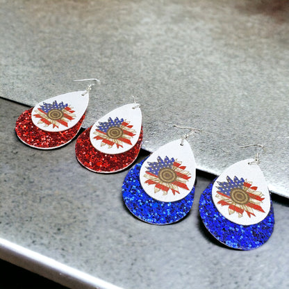 Patriotic Glitter Teardrop Earrings - Stylish Red, White & Blue Accessory