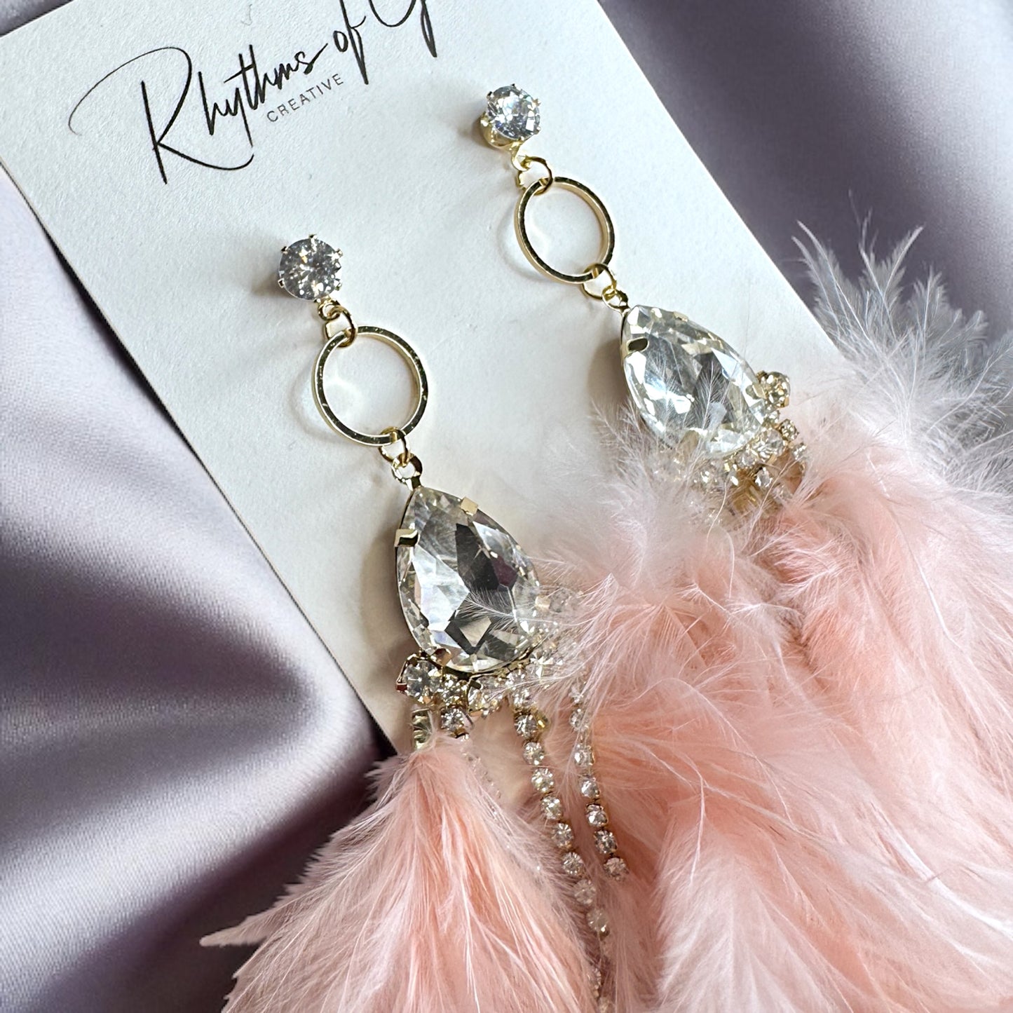 Dreamy Pink Feather Earrings – Rhinestone Dangles for Boho Queens