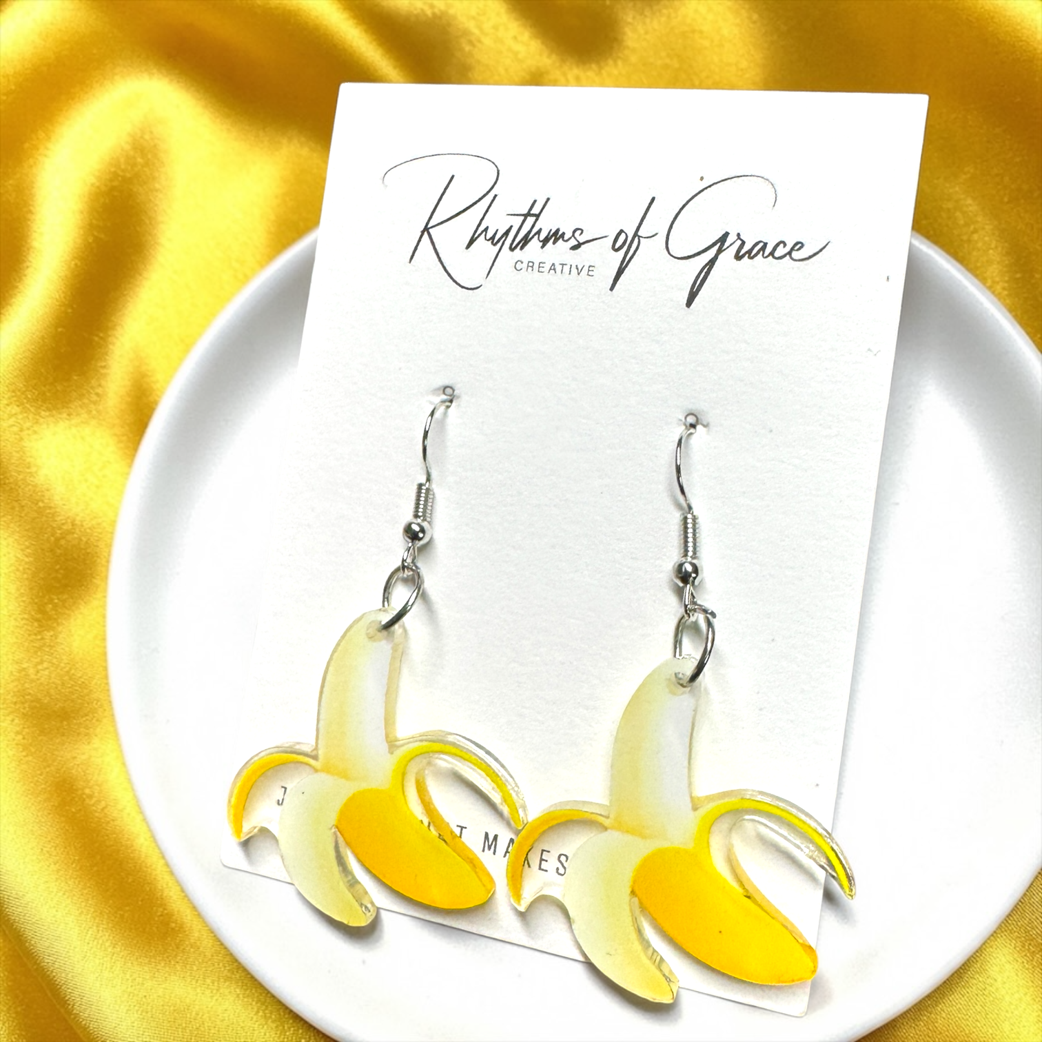 Clear Acrylic Banana Dangle Earrings | Double-Sided Peeled Banana Earrings | Savannah Bananas Inspired | Lightweight Fun Jewelry