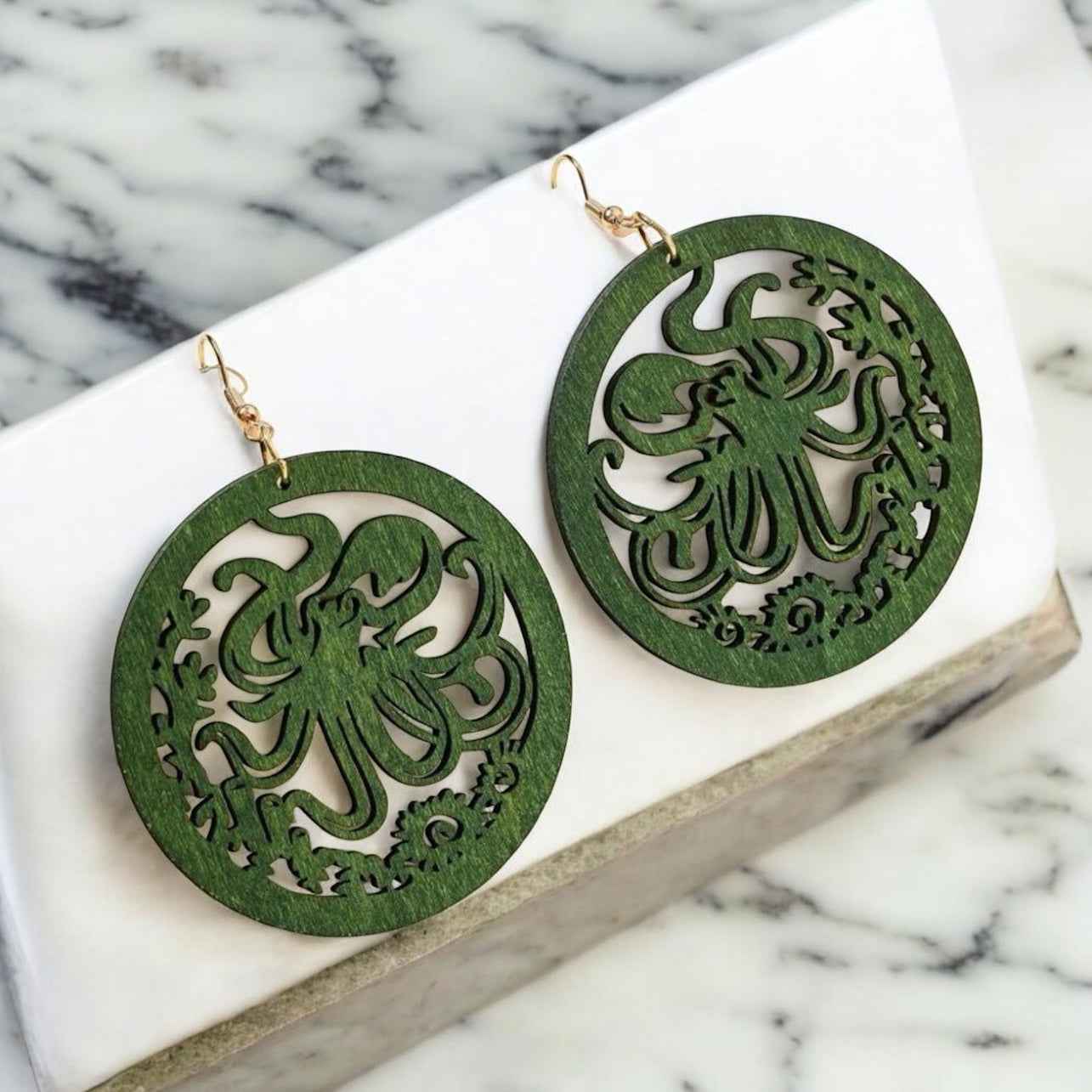 Catch the Waves: Handmade Green Octopus Earrings