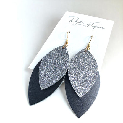 Spark Up Your Style: Chic Black Layered Leather Earrings - Gold or Silver Accent!
