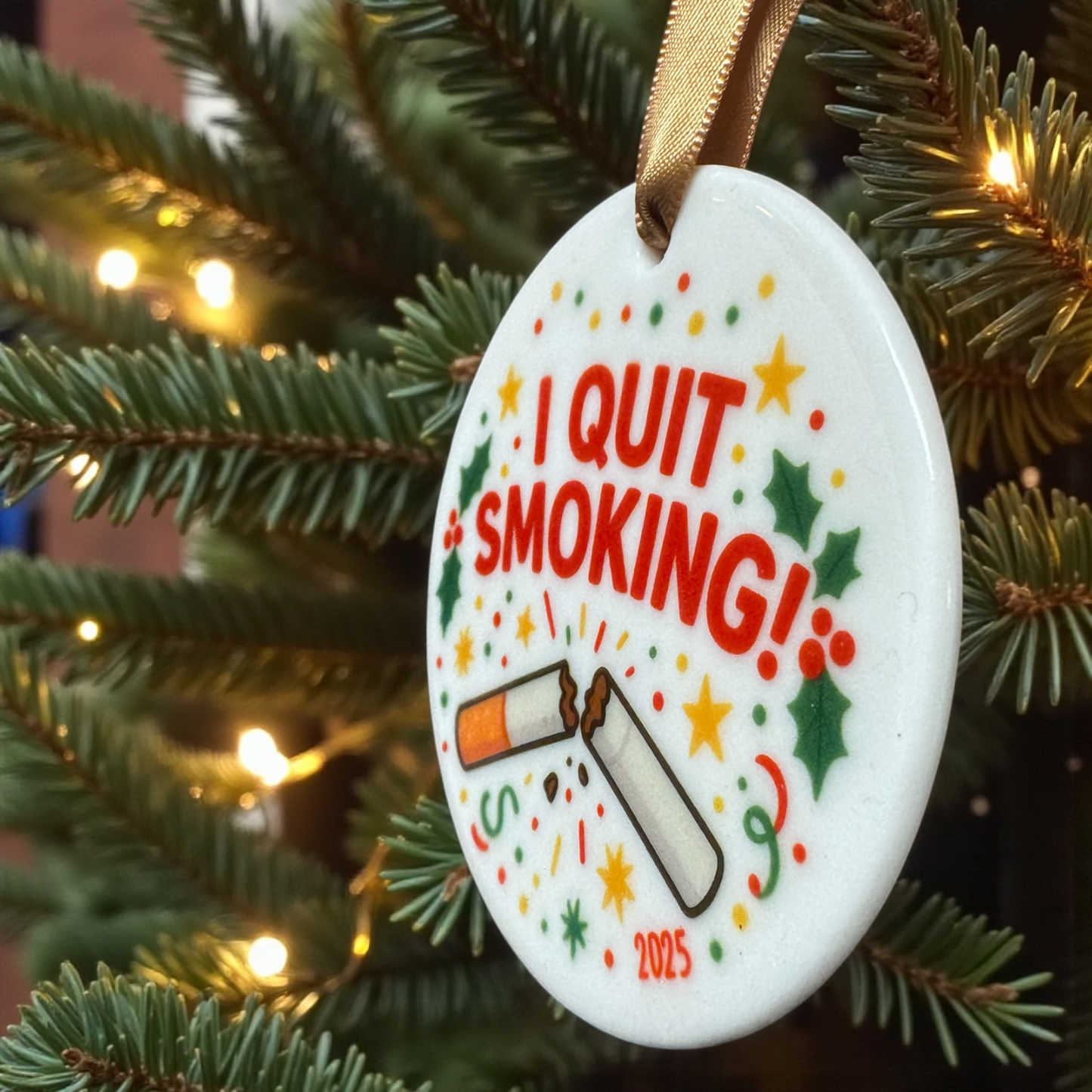 Quit Smoking Celebration Ornament – Hilarious Holiday Decor, Ceramic Keepsake