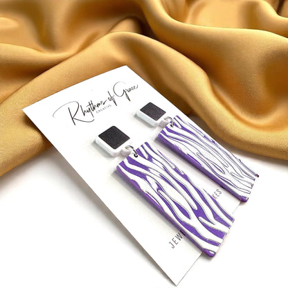 Show Your Stripes: Purple & White Tiger Stripe Dangle Earrings 🐯💜