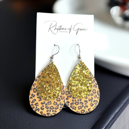 Unleash Your Inner Diva: Cheetah Print & Glitter Teardrop Earrings!