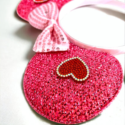 Disney Inspired Mouse Ears Headband w/ Pink Sequin Bow - Valentine’s Day Edition
