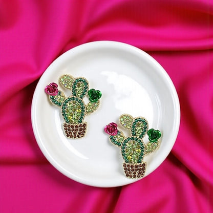 Bloom Boldly with These Rhinestone Cactus Earrings!🌵