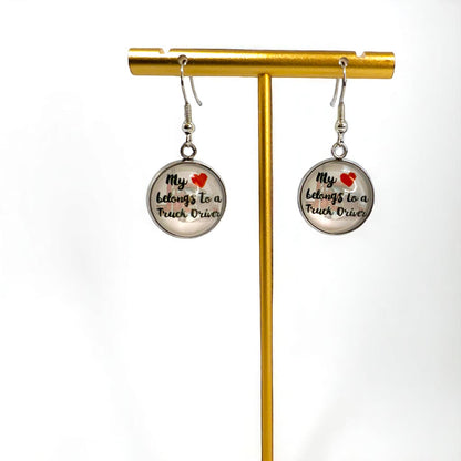 My ❤️ Belongs to a Truck Driver - Cabochon Dangle Earrings