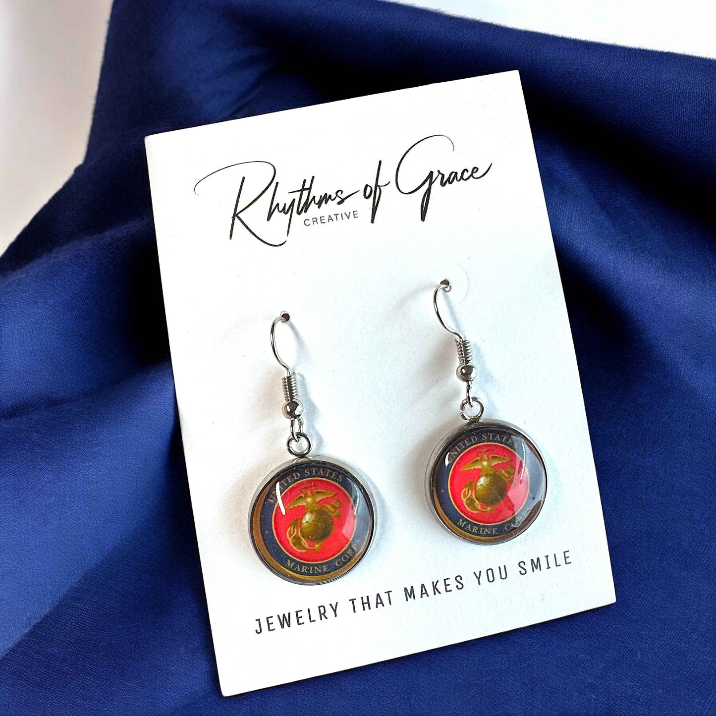 Military Mom Marvels: Marines Cabochon Dangle Earrings!