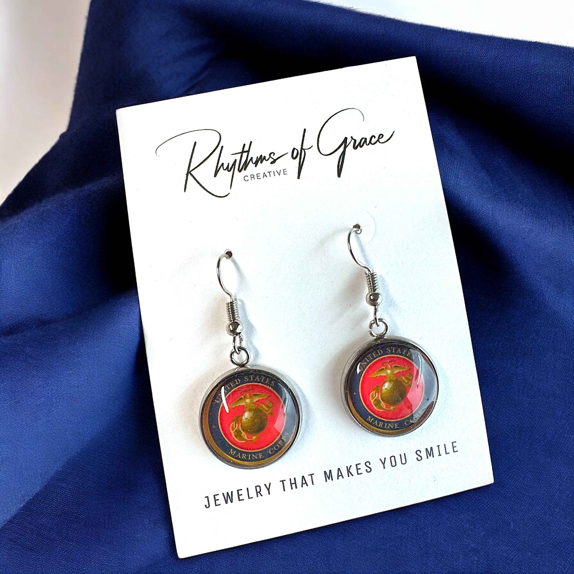 Military Mom Marvels: Marines Cabochon Dangle Earrings!