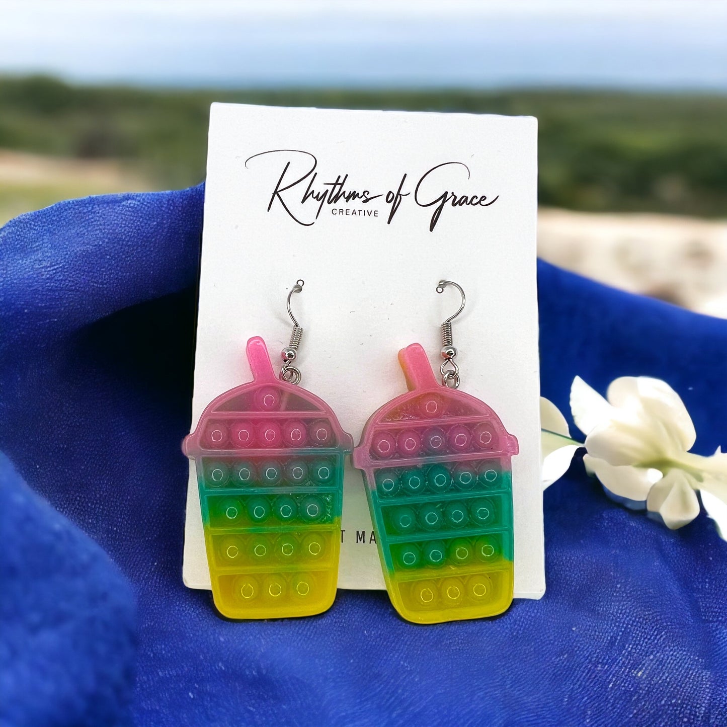 Pop It Toy Earrrings - PopIt Earrings, Fidgit Earrings, Fidgit Accessories, Snowball Earrings, Mermaid Earrings - Rhythms of Grace Creative