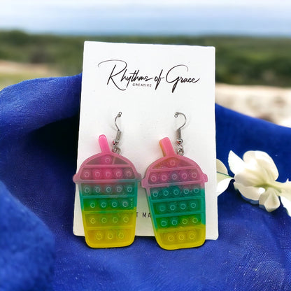Pop It Toy Earrrings - PopIt Earrings, Fidgit Earrings, Fidgit Accessories, Snowball Earrings, Mermaid Earrings - Rhythms of Grace Creative