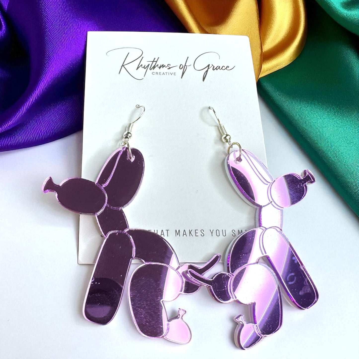Paw-sitively Fun Mardi Gras Balloon Dog Earrings – Pooping Playfulness in Every Color! - Rhythms of Grace Creative