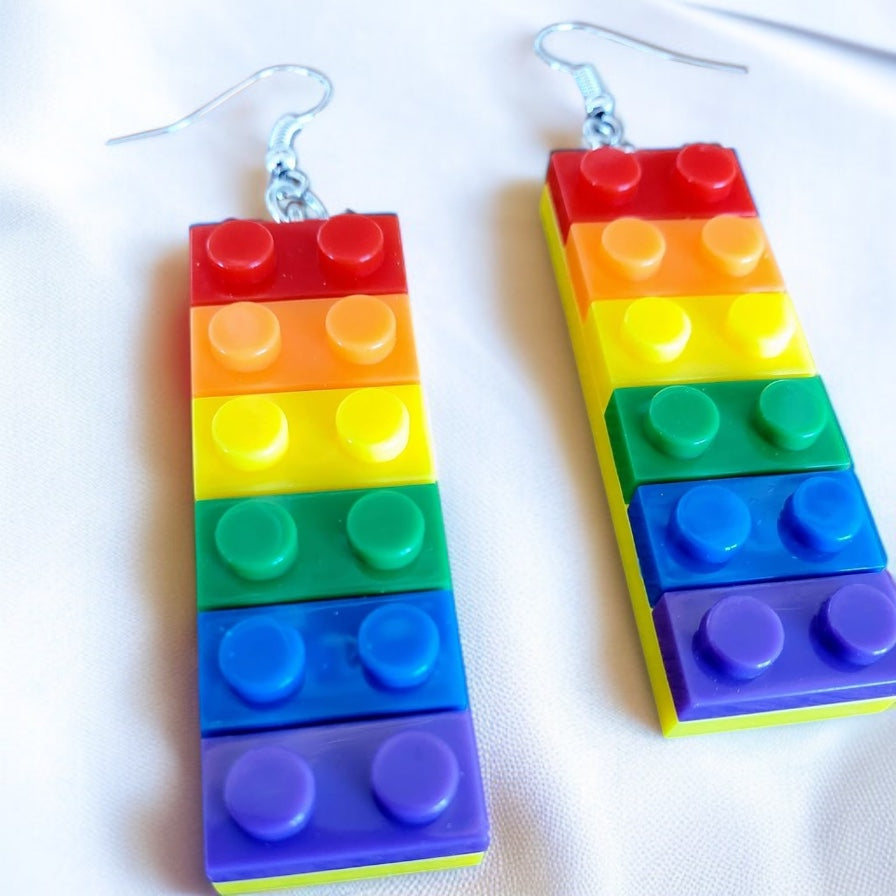 Colorful Love: Rainbow Block Dangle Earrings for Proud Hearts!