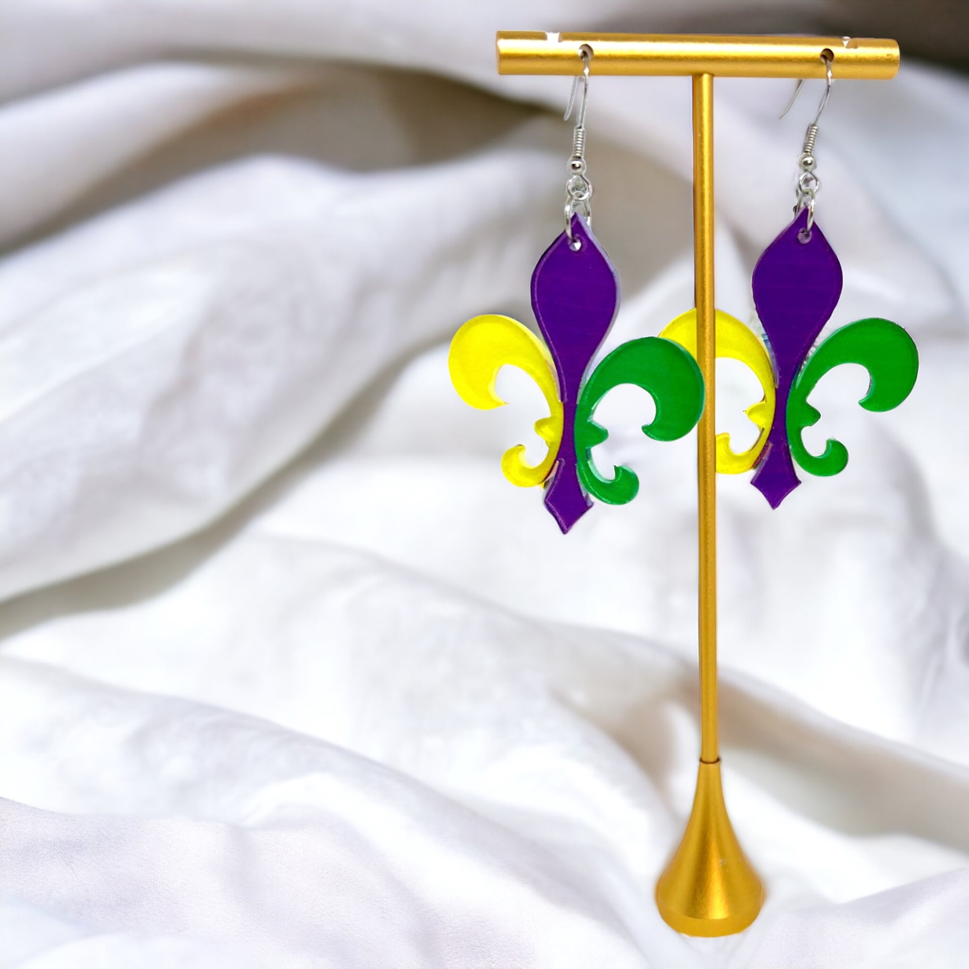 Fleur de Lis Dangle Earrings: Sparkle & Celebrate Mardi Gras in Style! - Rhythms of Grace Creative