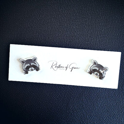 Ravishing Raccoon Stud Earrings - Double the Cuteness!